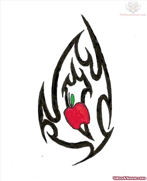 Black Tribal And Red Apple Tattoo Design
