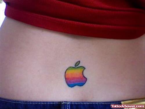 Awesome Colorful Apple Logo Tattoo On Lowerback