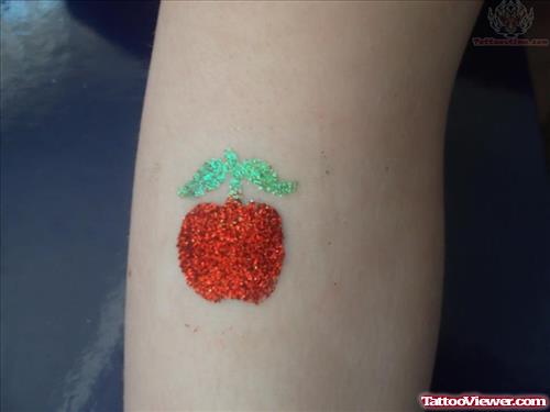 Red Glitter  Apple Tattoo