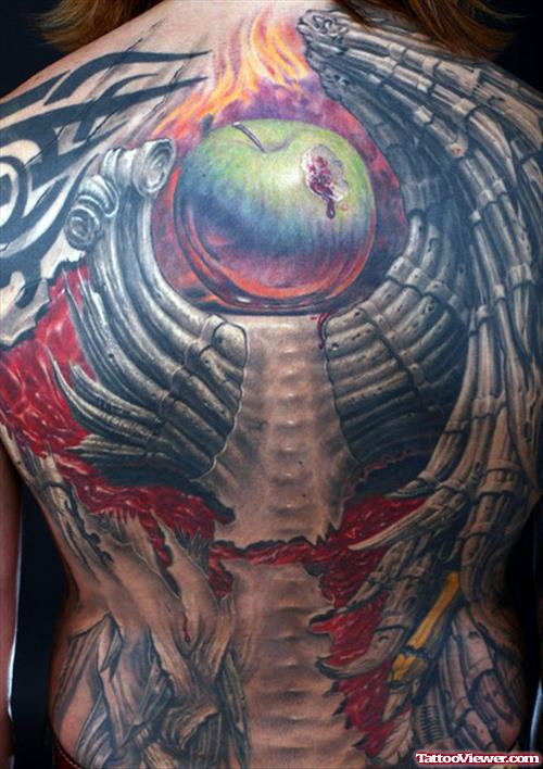 Pavel Angel Apple Tattoo On Back