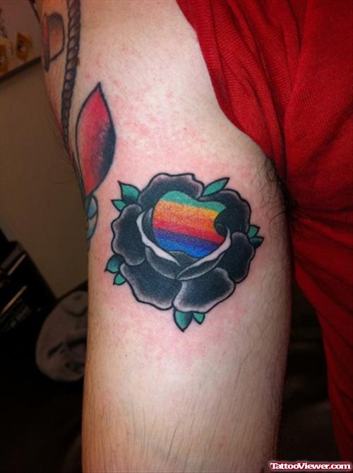 Black Rose and colorful Apple Tattoo On Bicep