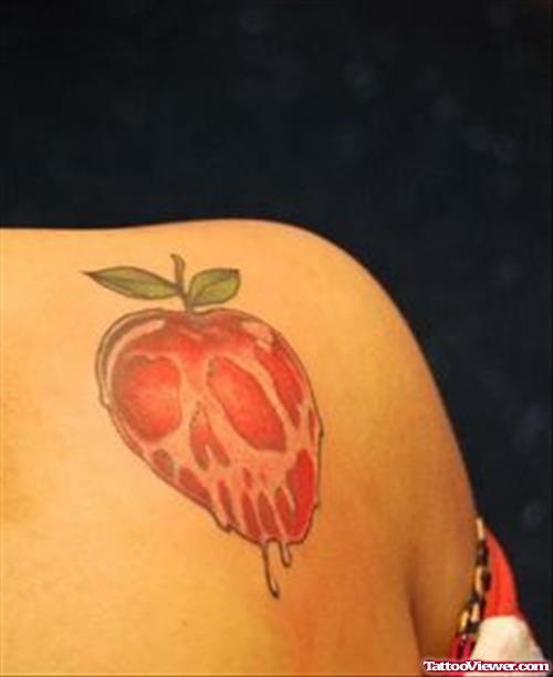 Red Melting Apple Tattoo On shoulder