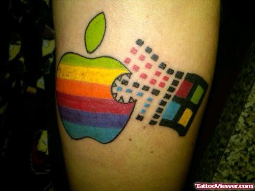 Colorful Apple And Windows Tattoo