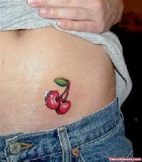 amazing Red Cherry Apple Tattoo On Hip