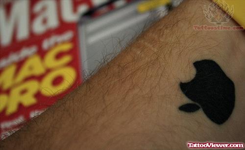 Black Ink Apple Tattoo For Guys