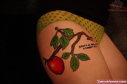 Apple Branch Tattoo On Thigh