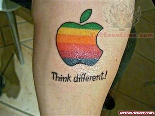 Think Different - Apple Logo Tattoo On Leg