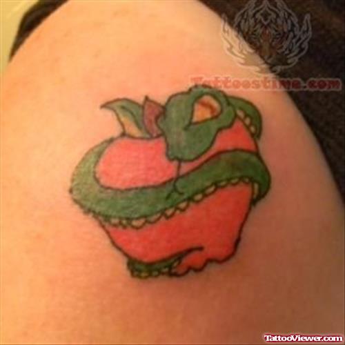 Green Snake and Apple Tattoo