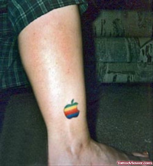 Colored Apple Logo Tattoo on Leg