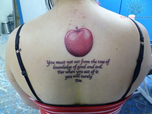 Eat Apple Tattoo On Back