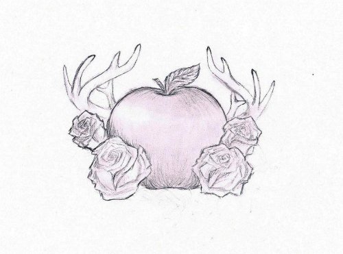 Flowers And Apple Tattoo Design