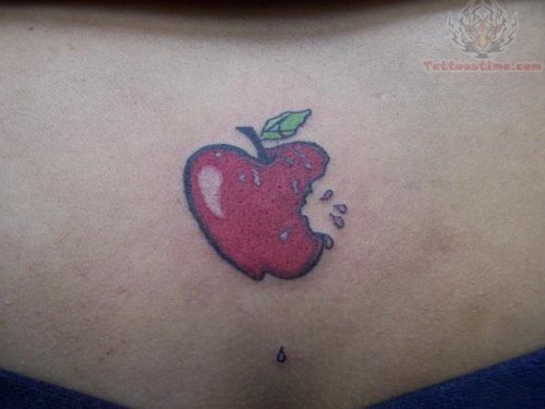 Red Apple Fruit Tattoo On Back