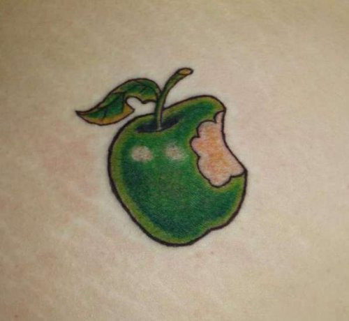 Teeth Bitten Green Apple Tattoo Design