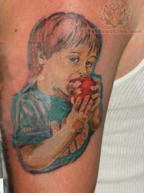 Child Eating Apple - Portrait Tattoo