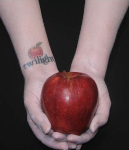 Twilight Apple Tattoo On Right Wrist