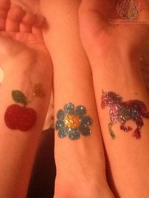 Apple Flower And Unicorn Glitter Tattoo