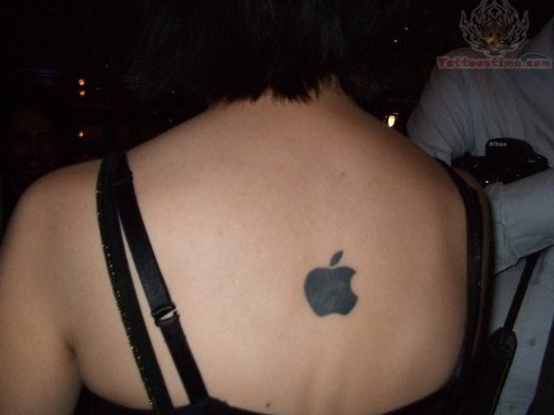 Black Apple Logo Tattoo On Girl Back