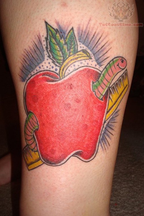 Red Apple And Snake Tattoo