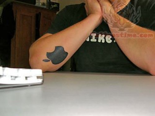 Black Apple Logo Tattoo On Elbow