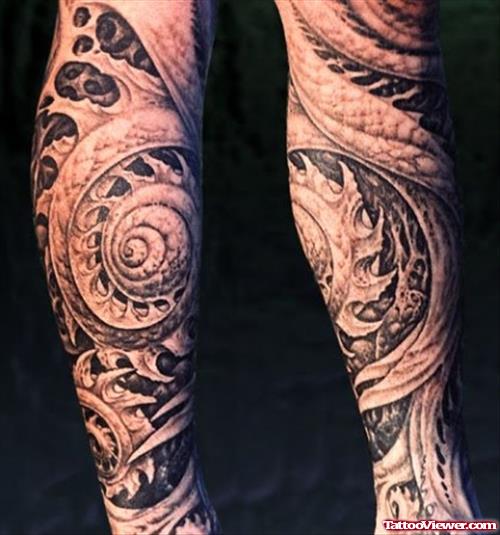 Grey Ink Aqua Tattoos on Both Sleeve