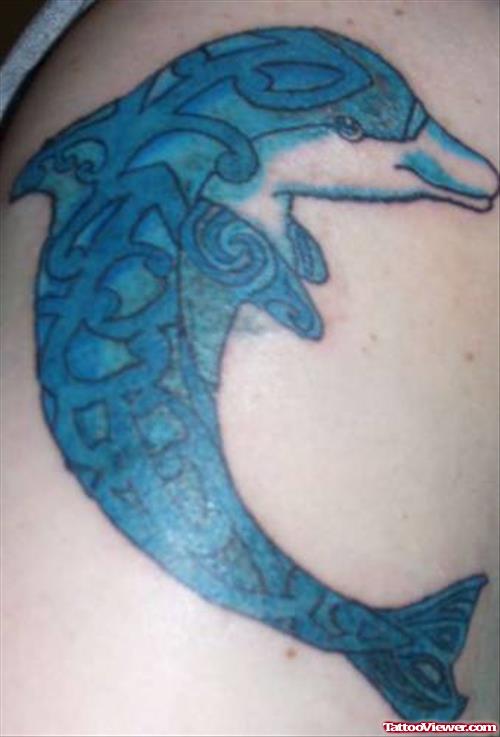 Blue Dolphin Aqua Tattoo On Bicep