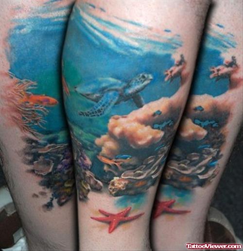 Awesome Color Sea turtle Aqua Tattoo