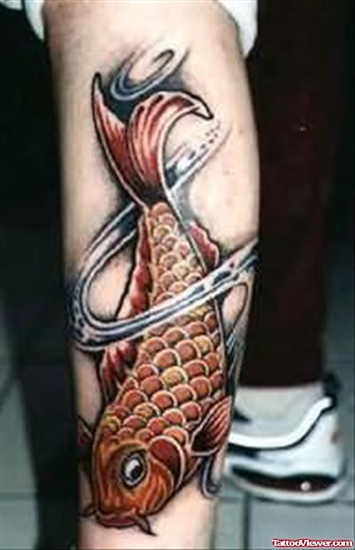 Aqua Fish Tattoo On Left Leg