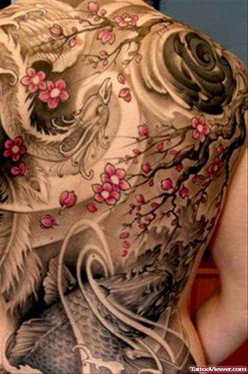Japanese Aqua Tattoo On Back Body