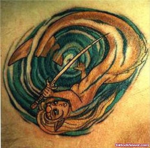 Aqua Mermaid Color Ink Tattoo