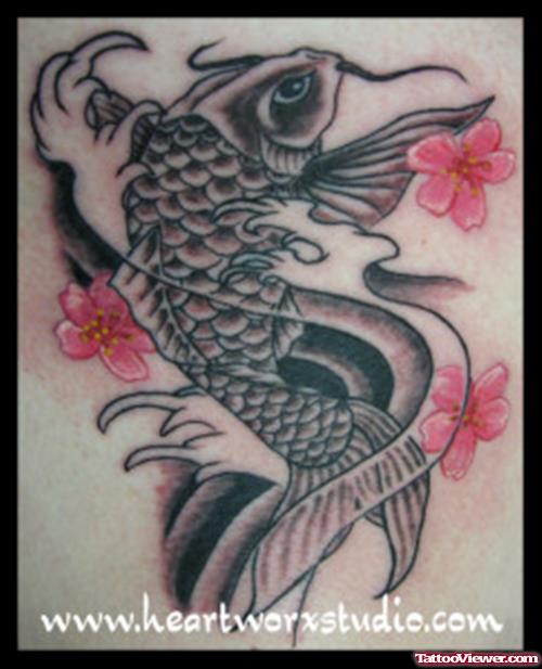 Grey Ink Aqua Fish Tattoo