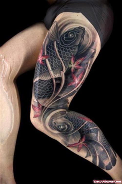 Amazing Aqua Tattoo On Left Leg