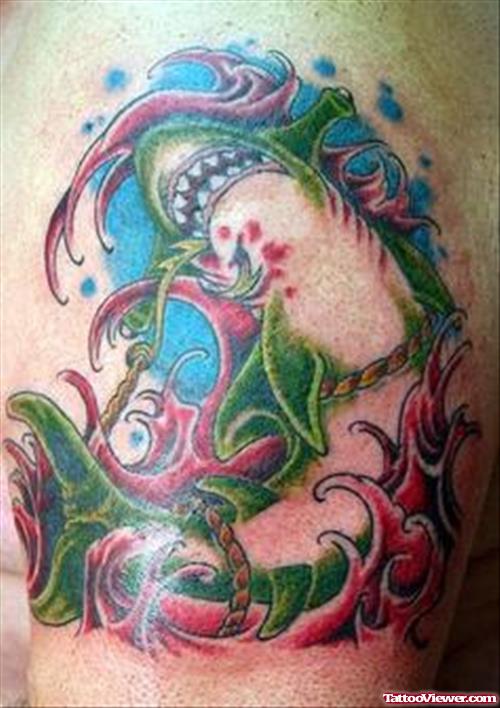 Colored Aqua Shark Tattoo