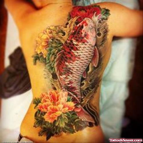 Colored Aqua Tattoo On Back Body