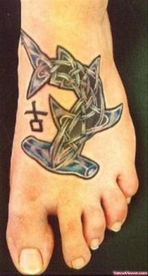 Hammerhead Shark Aqua Tattoo On Left Foot