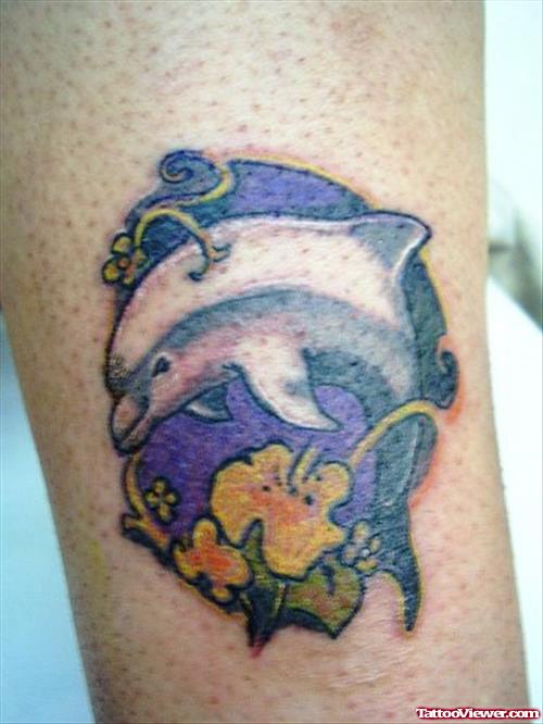 Color Flowers And Aqua Tattoo On Bicep