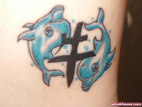 Blue Ink Aqua Dolphin Tattoos
