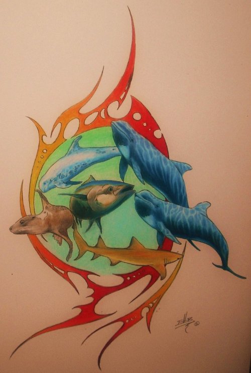 Colored Fish Aqua Tattoos Design