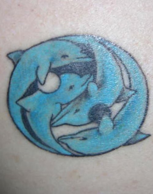 Blue Ink Aqua Dolphins Tattoos