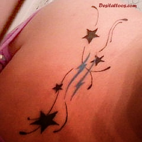 Aqua Stars Tattoos On Side Rib