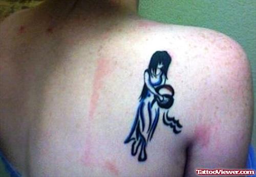 Girl Back Shoulder Aquarius Tattoo For Girls
