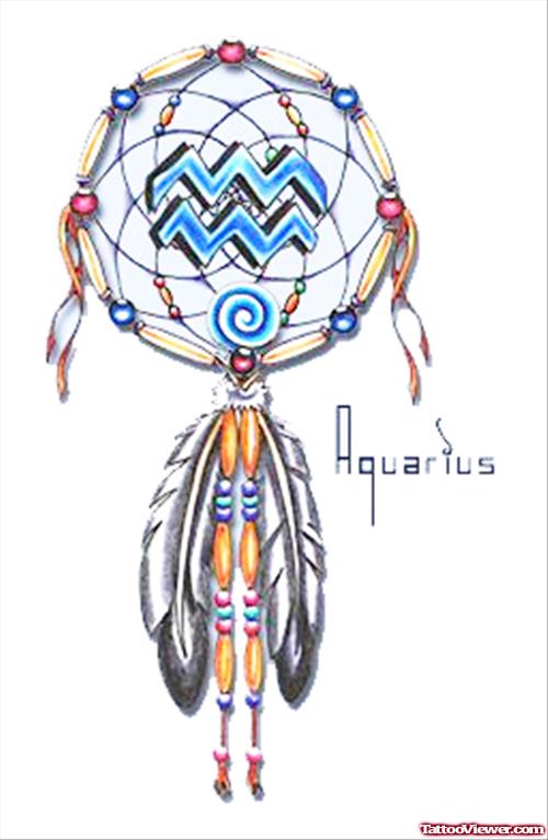 Colored Dreamcatcher Aquarius Tattoo Design
