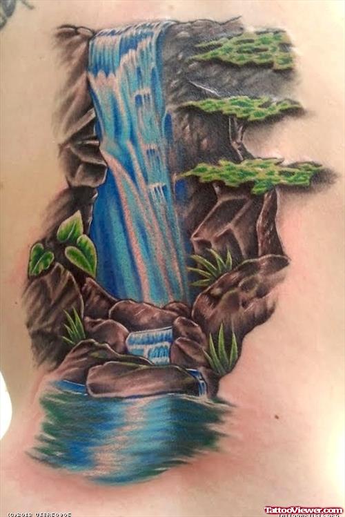 Blue Water Aquarius Tattoo On Back