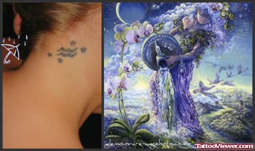 Stars And Aquarius Zodiac Sign Tattoo