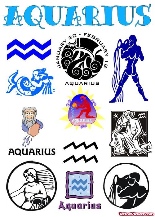Attractive Aquarius Sun Sign Tattoos Designs