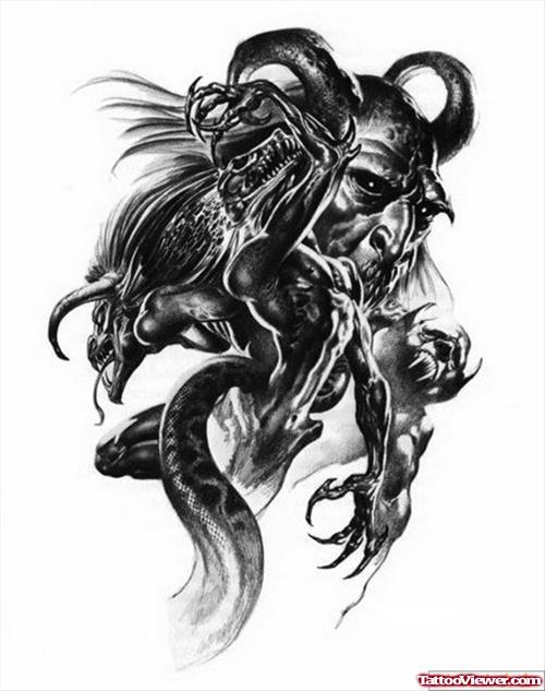 Satan Aquarius Tattoo Design