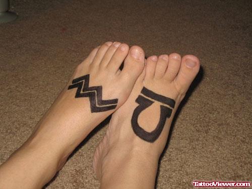 Libra and Aquarius Tattoos On Feet