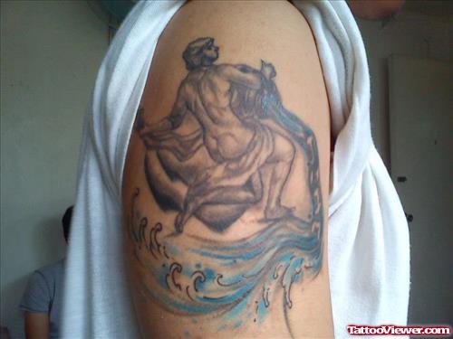 Aquarius Tattoo On Man Half Sleeve