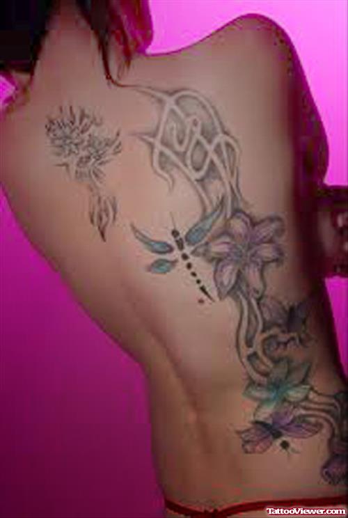 Flowers Aquarius Tattoo On Back Body