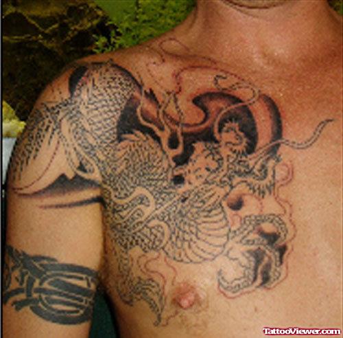 Aquarius Tattoo On Man Chest