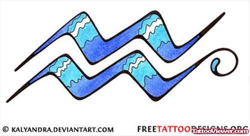 Amazing Blue Ink Aquarius Tattoo Design
